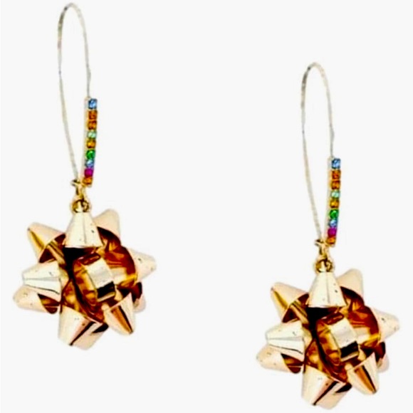 New Betsey Johnson Gold Bow Dangle Earrings - Picture 3 of 13